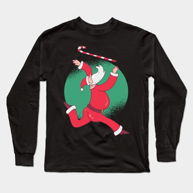 Funny Christmas Santa Baton Twirling a Candy Cane Long Sleeve T-Shirt by madeinchorley